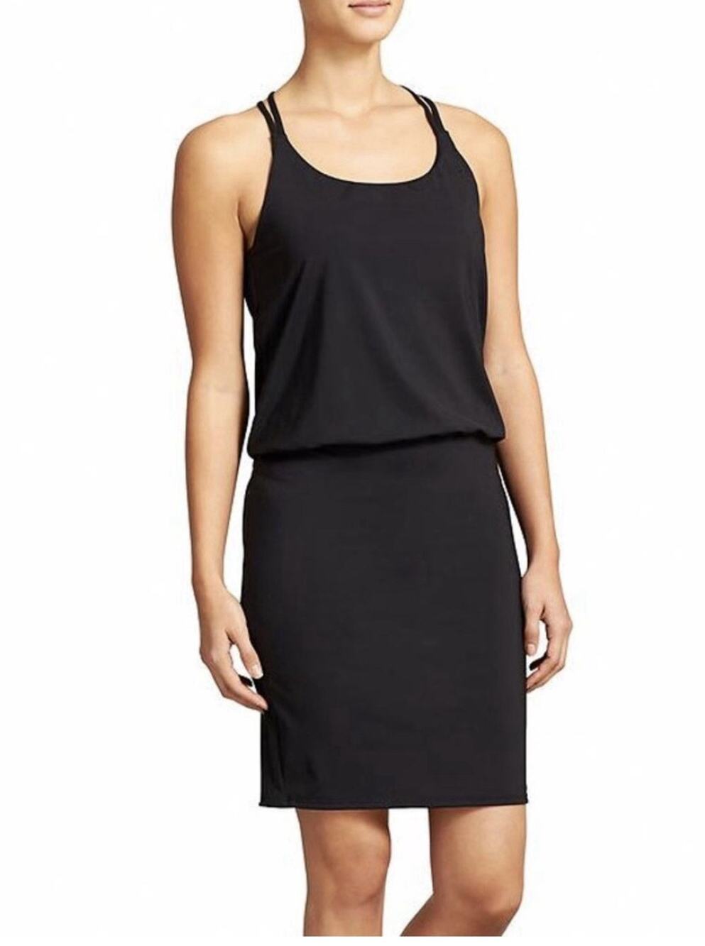 ATHLETA Venice Swim Dress Women’s Small Black Strappy Back Shelf Bra UPF 50